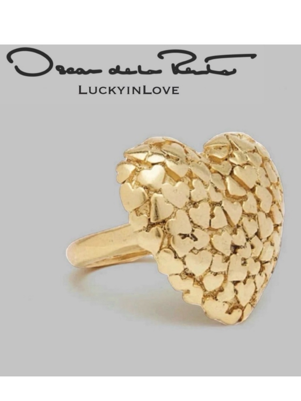 Oscar de la Renta • Rare Cluster Hearts Ring - Heart-shaped gold Toned